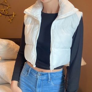White cropped puffer vest